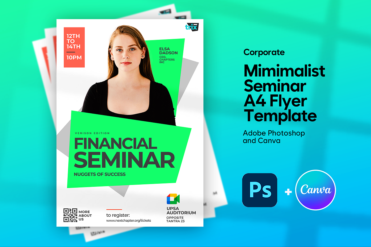 Modern Seminar Flyer | Canva & PSD, a Flyer Template by Vintage Impressions (Photo 2 of 6)