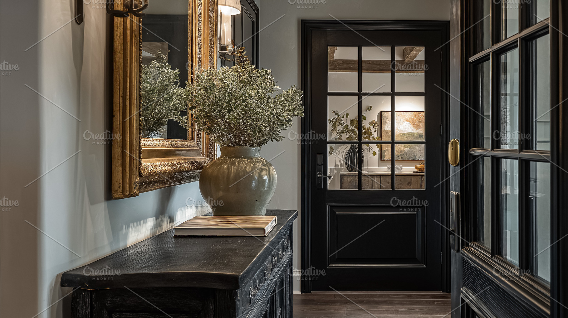 Interior foyer creating an inviting atmosphere with a styled console table, mir, an Architecture Photo by Studio ANNA