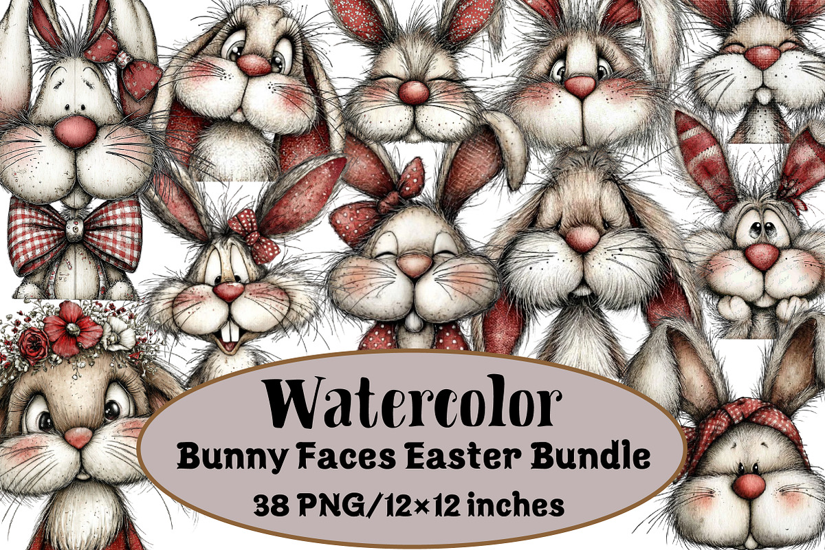 Bunny Faces Easter Bundle, an Illustration by Design Market (Photo 1 of 3)