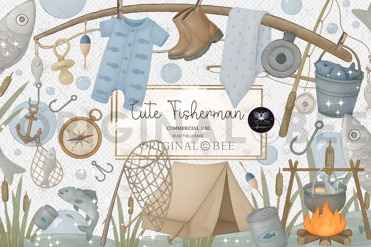 Fishing Baby Cute Fisherman Clipart, an Illustration by BigCakeBee (Photo 1 of 4)