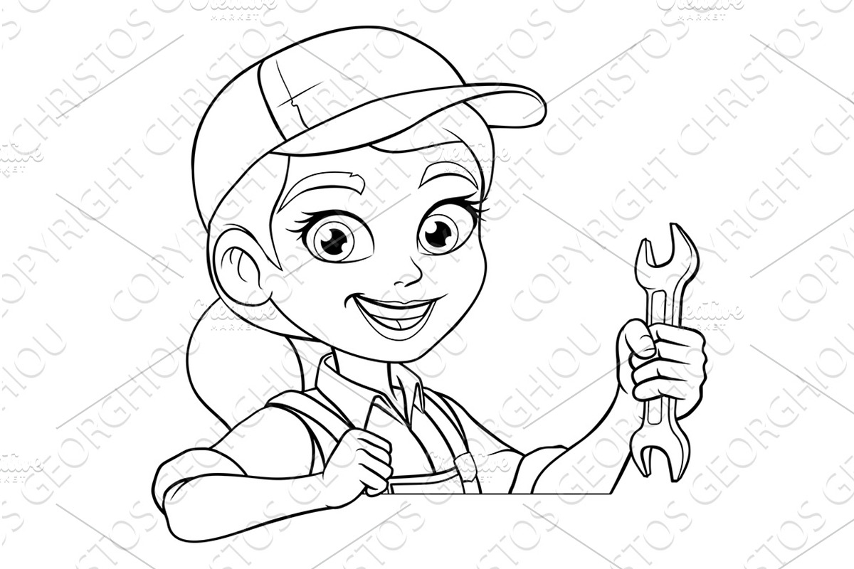 Woman Female Spanner Wrench Mechanic, a Person Illustration by Christos Georghiou