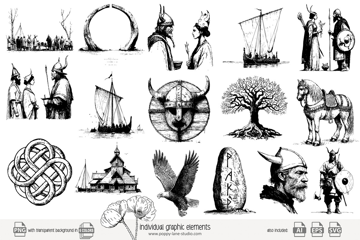100 line art Viking clip art, a Person Illustration by Poppy Lane Studio (Photo 8 of 12)