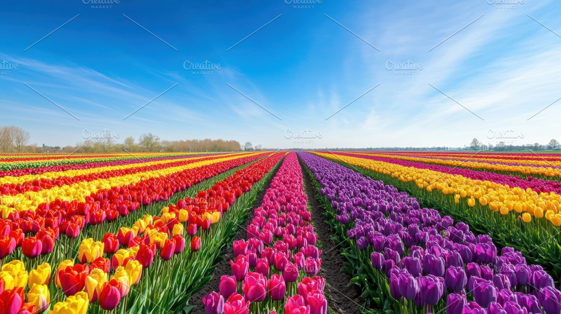 Colorful tulip fields in springtime, a Photo by Beautiful things