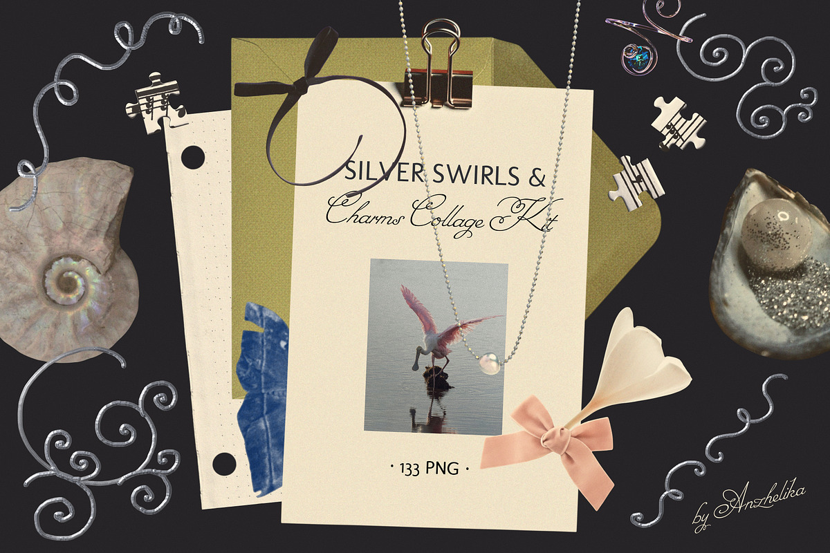Silver Swirls Charms Collage Kit, an Object Graphic by Anzhelika (Photo 1 of 11)