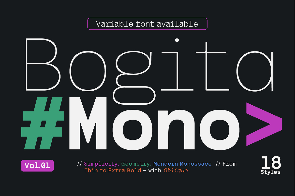 Bogita Mono - Monospace Font, a Sans Serif Font by Nollev (Photo 1 of 12)