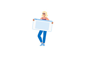 Woman showing big empty web browser, a Technology Illustration by pikepicture