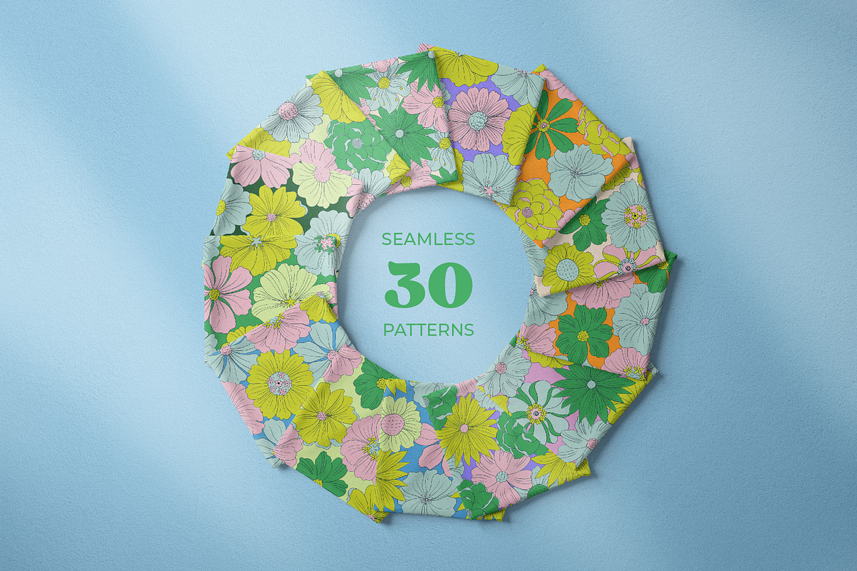 Fresh Summer Retro Floral Patterns, a Pattern Graphic by Tiger and Flower (Photo 6 of 20)