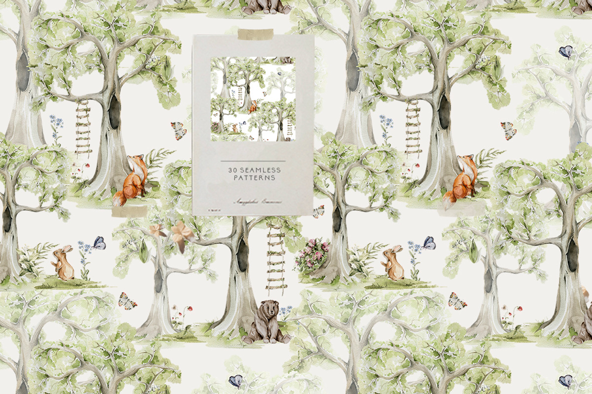 Woodland kids patterns Cute animals, an Animal Illustration by 60secondsArt (Photo 15 of 16)