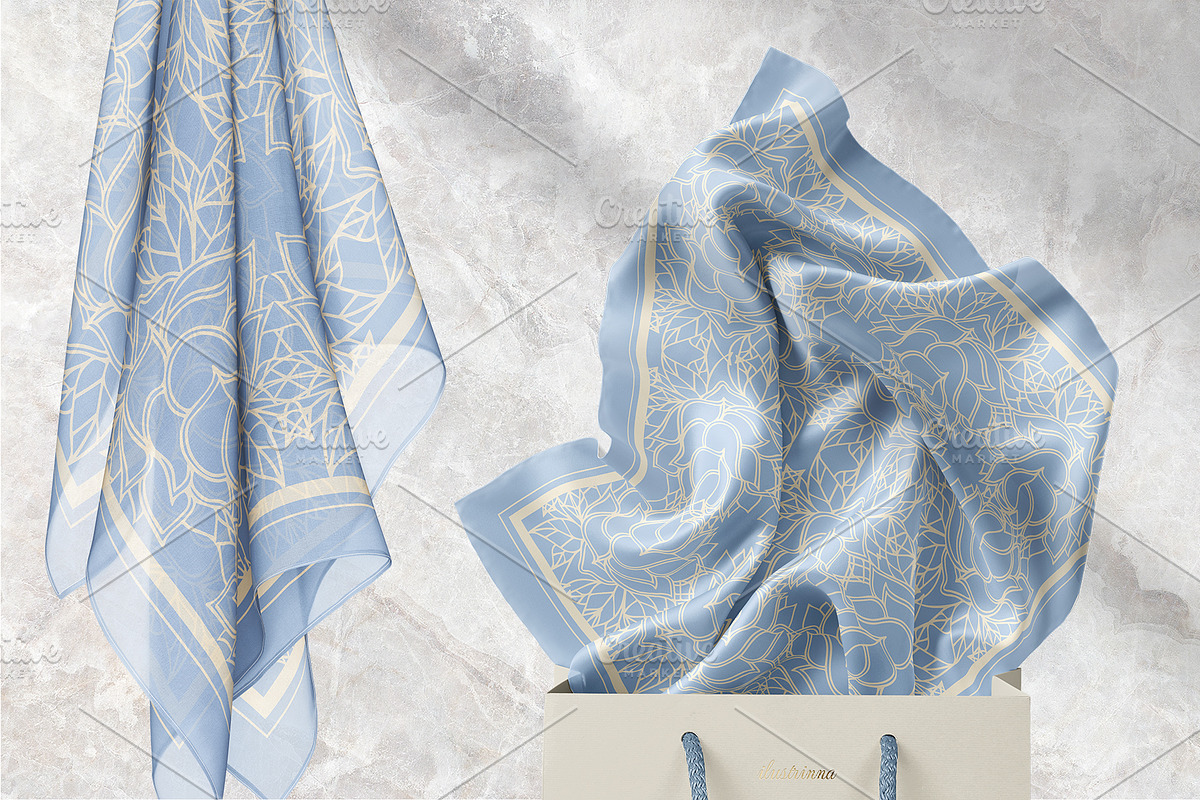Sky Blue Art Nouveau Silk Scarf, an Object Graphic by ilustrinna (Photo 7 of 8)