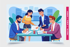 Business Professionals Signing Agree, an Illustration by Tanuart
