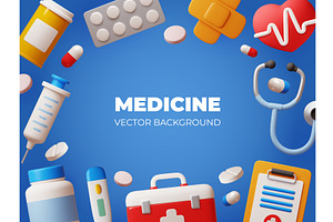 3d medicine elements frame. Cartoon, an Object Illustration by YummyBuum