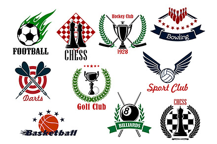 Sporting emblems, icons and symbols, a Background Graphic by Vector Tradition