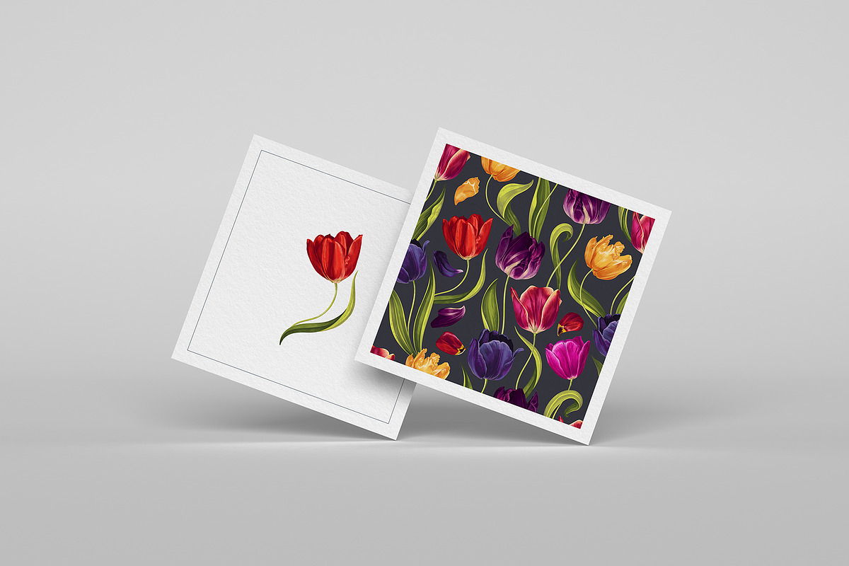 Multicolored Tulips Vector Pattern, a Pattern Graphic by MarynaPetrovska (Photo 5 of 13)