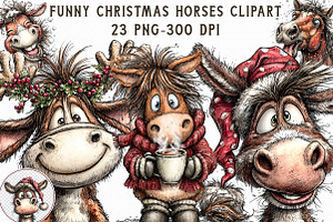 Funny Christmas Horses Clipart, an Illustration by Libby Wishes