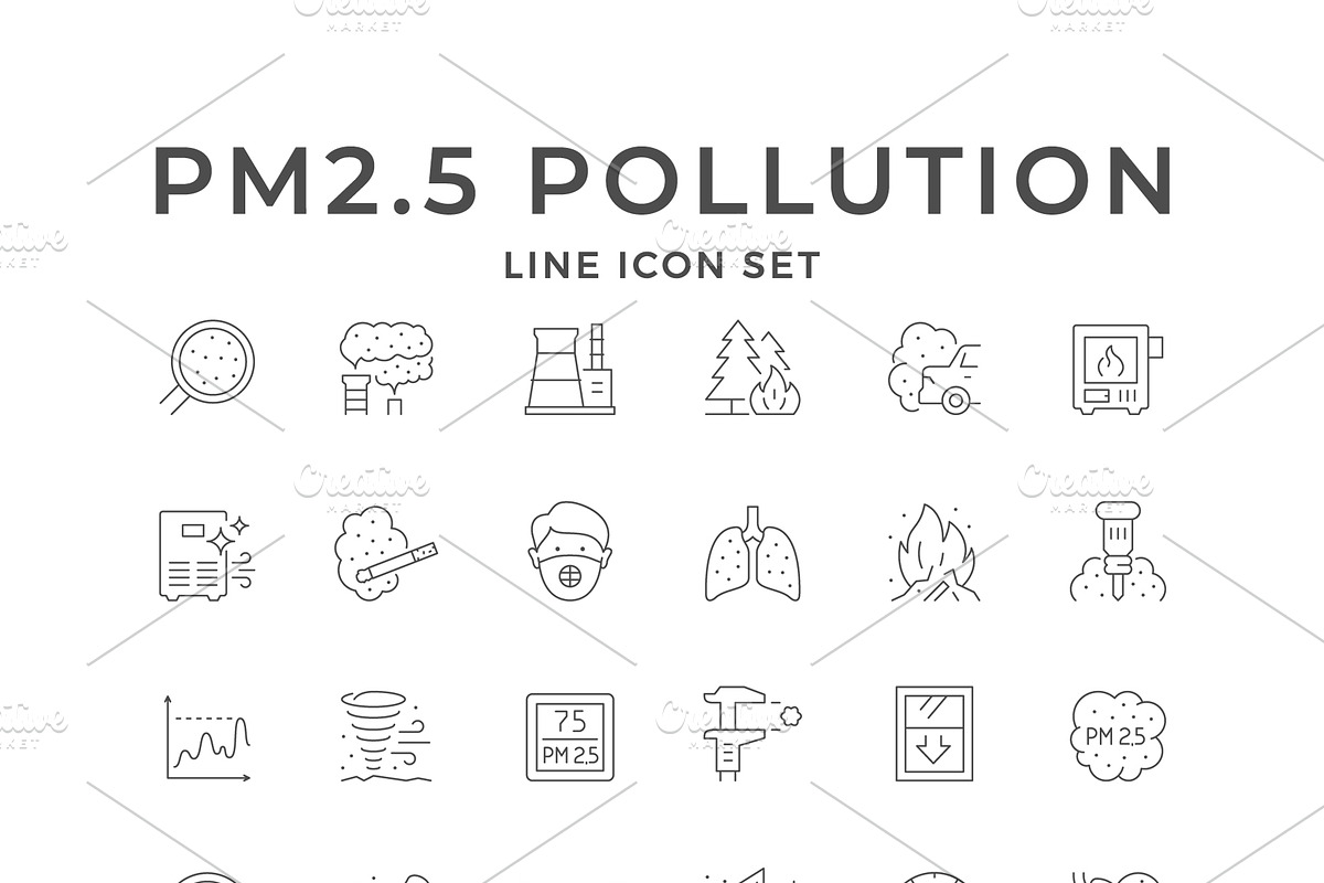 Set line icons of PM 2.5 pollution, an Outline Icon by motorama (Photo 1 of 2)