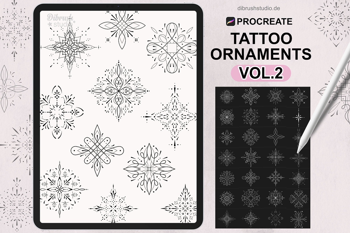 Procreate - Ornament Tattoo Stamps, a Brush Add-On by DiBrush Studio (Photo 1 of 8)