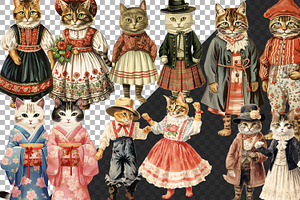 Cats In Folk Costumes Printable PNG