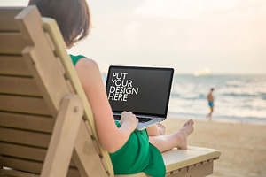 Girl on the Beach with Laptop