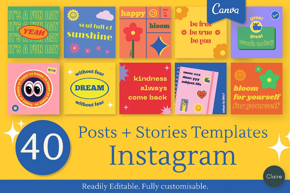 Retro Colorful Instagram Template, a Social Media Template by Clairee Design Studio (Photo 1 of 7)