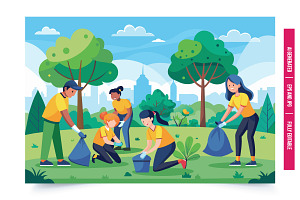 A group of volunteers are cleaning u, an Illustration by Tanuart