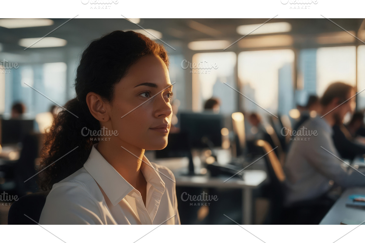 Focused businesswoman working in a, an Illustration by tilialucida