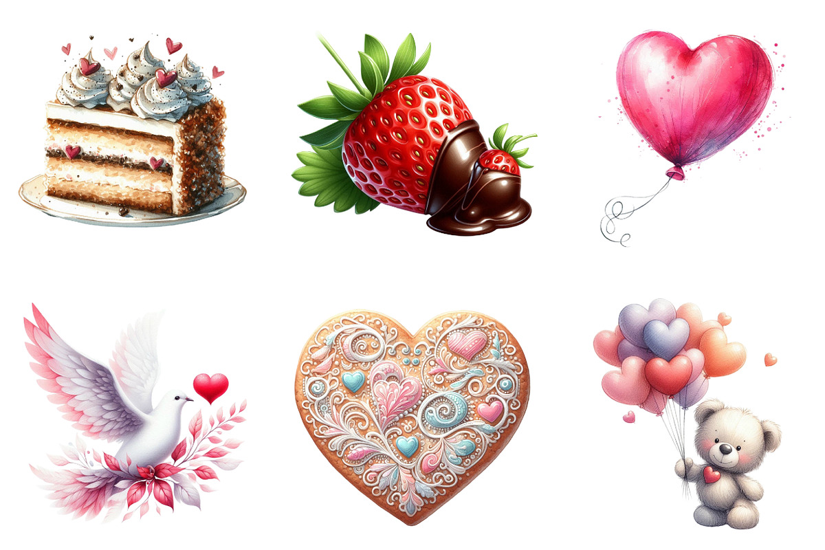 Valentines Day Watercolor Clipart, an Illustration by SinaCreation (Photo 3 of 11)