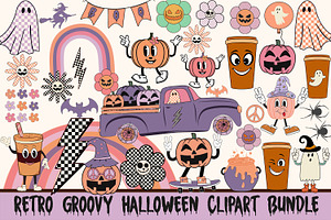 Retro Groovy Halloween Clipart PNG, an Object Graphic by RETROVIBZDESIGNS