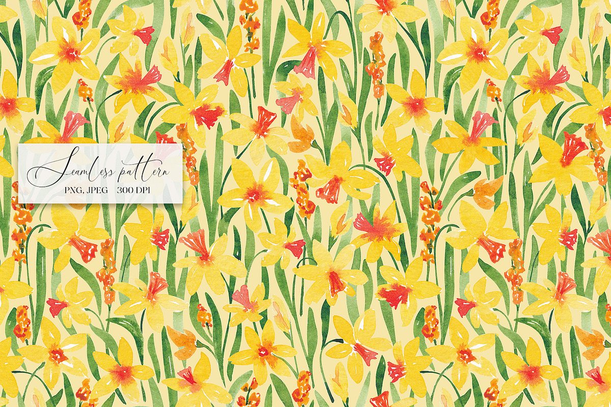 Daffodils seamless pattern, a Pattern Graphic by SirenaArt (Photo 4 of 11)