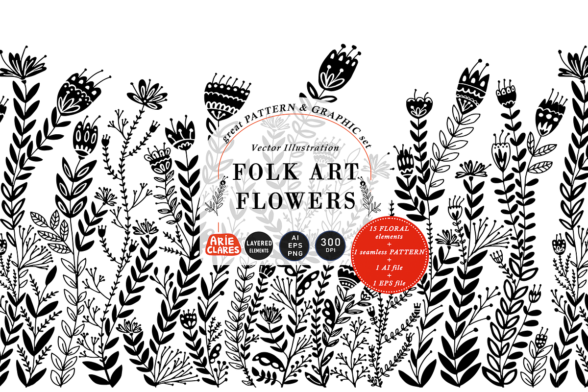 Folk Art Flowers, a Pattern Graphic by Arie Clares (Photo 1 of 11)
