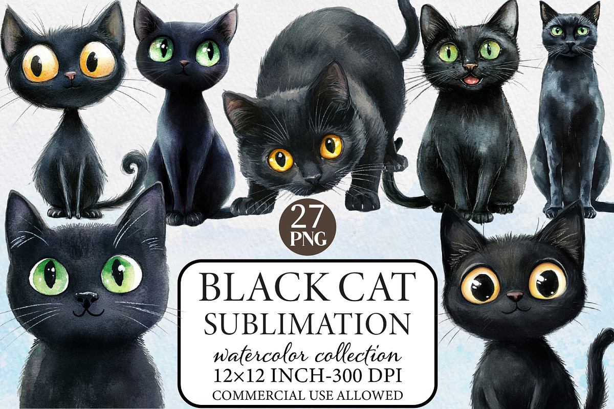 Black Cat Clipart Sublimation, an Illustration by Libby Wishes (Photo 1 of 6)