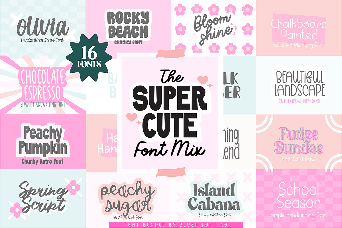 SUPER CUTE Font Mix - 16 Fonts Bundl, a Handwritten Font by Blush Font Co. (Photo 1 of 3)