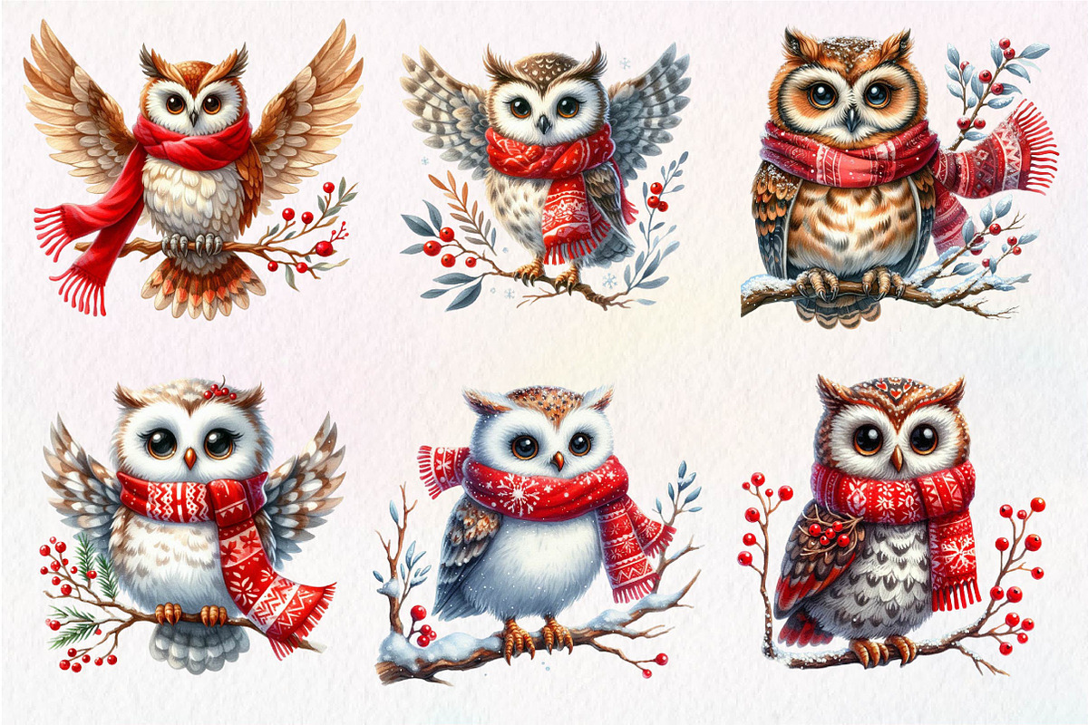 Christmas Owl Clipart PNG, an Illustration by Dream Creation (Photo 6 of 7)