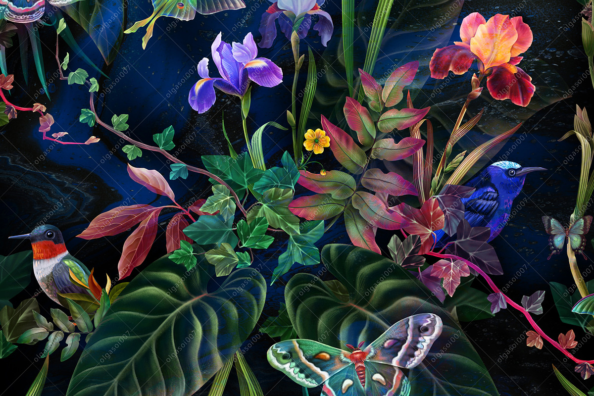 Tropical paradise. Midnight green, a Pattern Graphic by OlgaSoi007 (Photo 5 of 8)