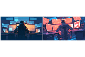 Hackers background set. Hacker, an Illustration by Stock-Smart-Start