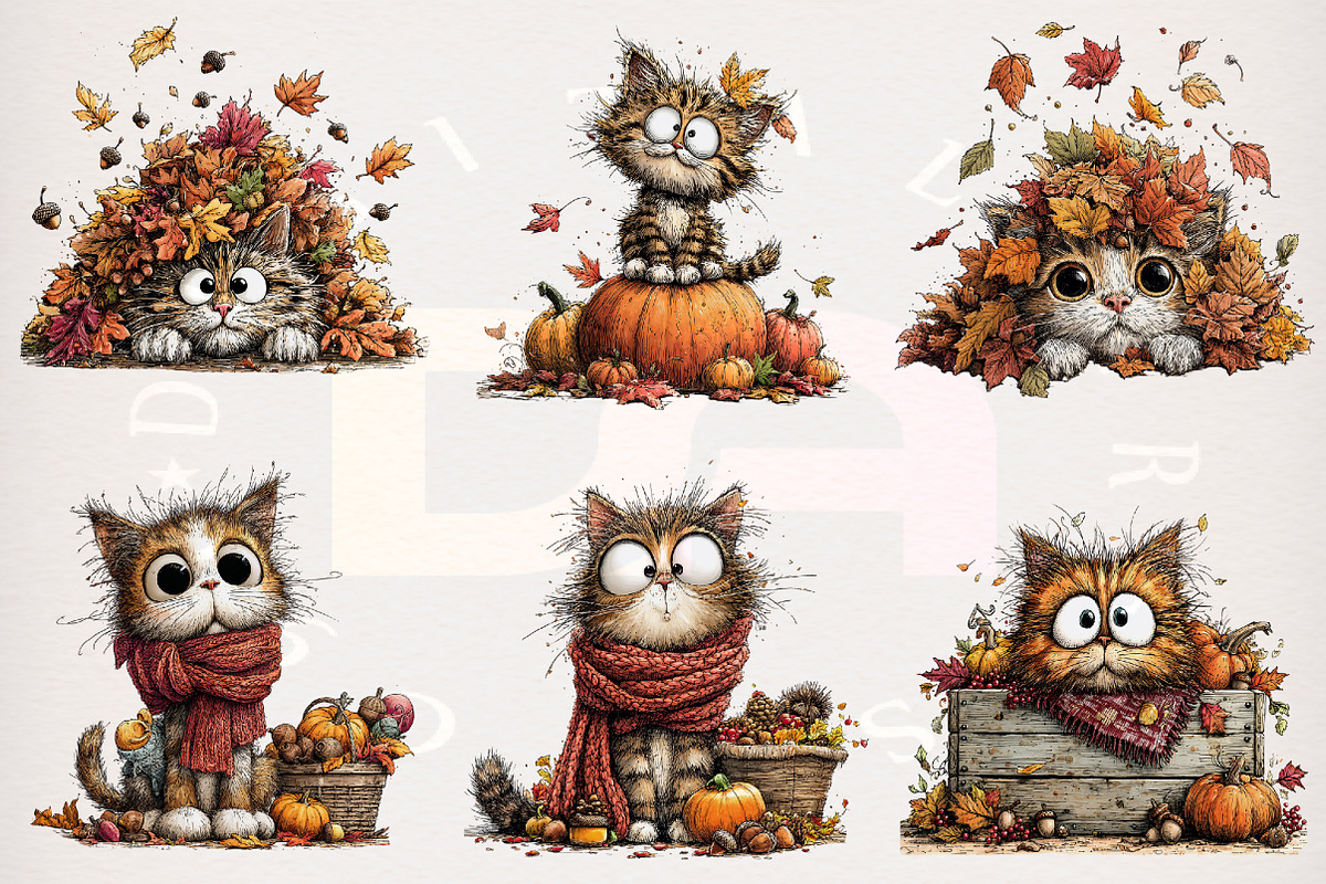 Watercolor Autumn Cat Clipart, a Transportation Illustration by Digital Artistic99 (Photo 2 of 7)