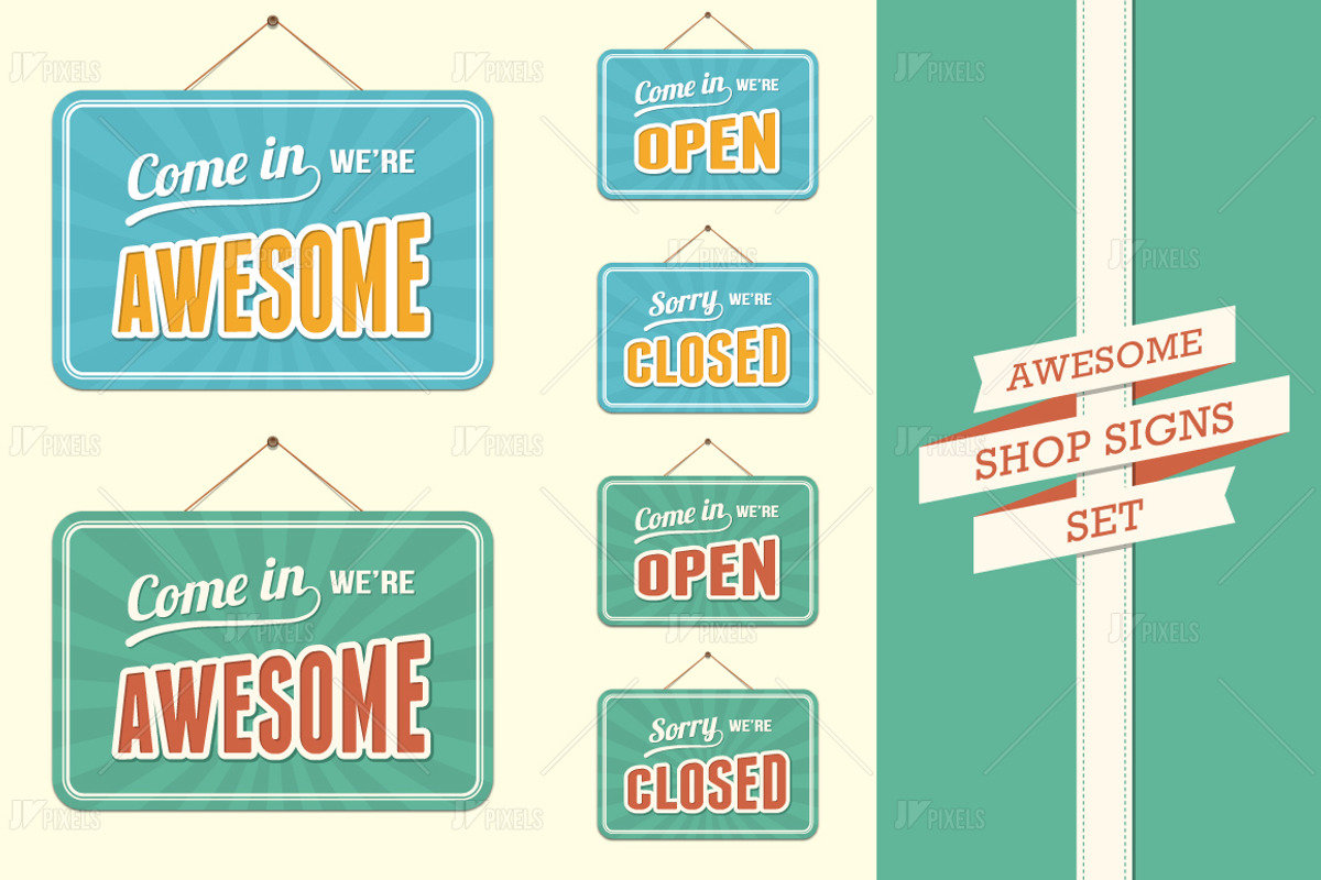 Shop Signs-Open, Closed and Awesome, a Graphic by jv_pixels