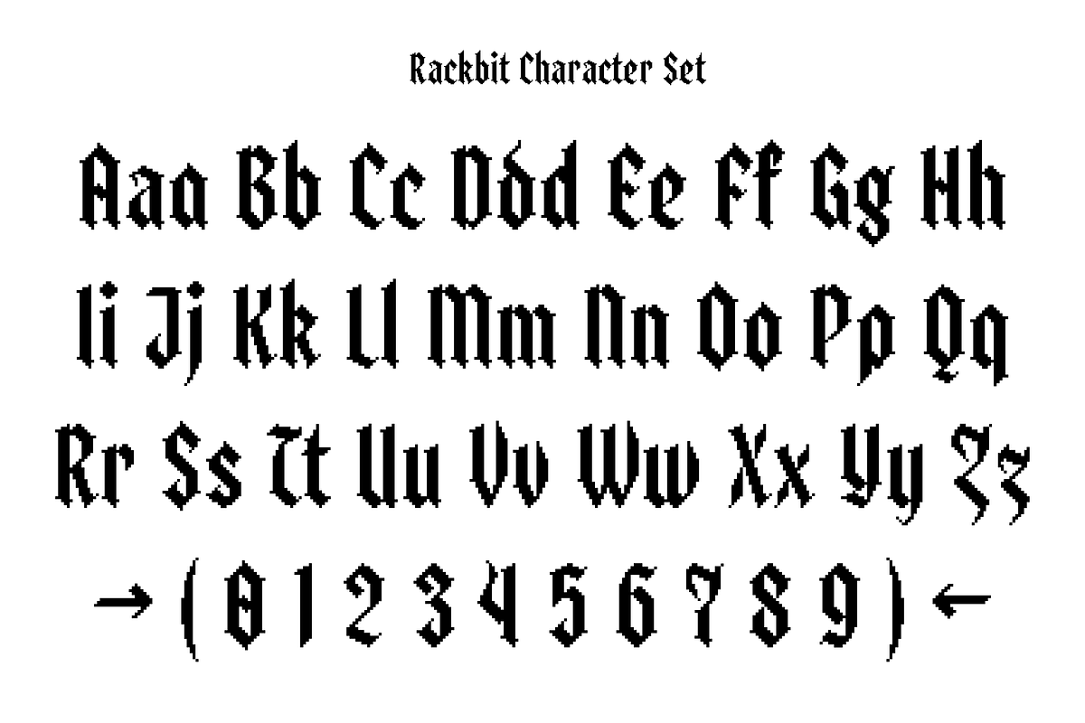 Rackbit - Display Blackletter Pixel, a Blackletter Font by Griyo Type (Photo 3 of 10)