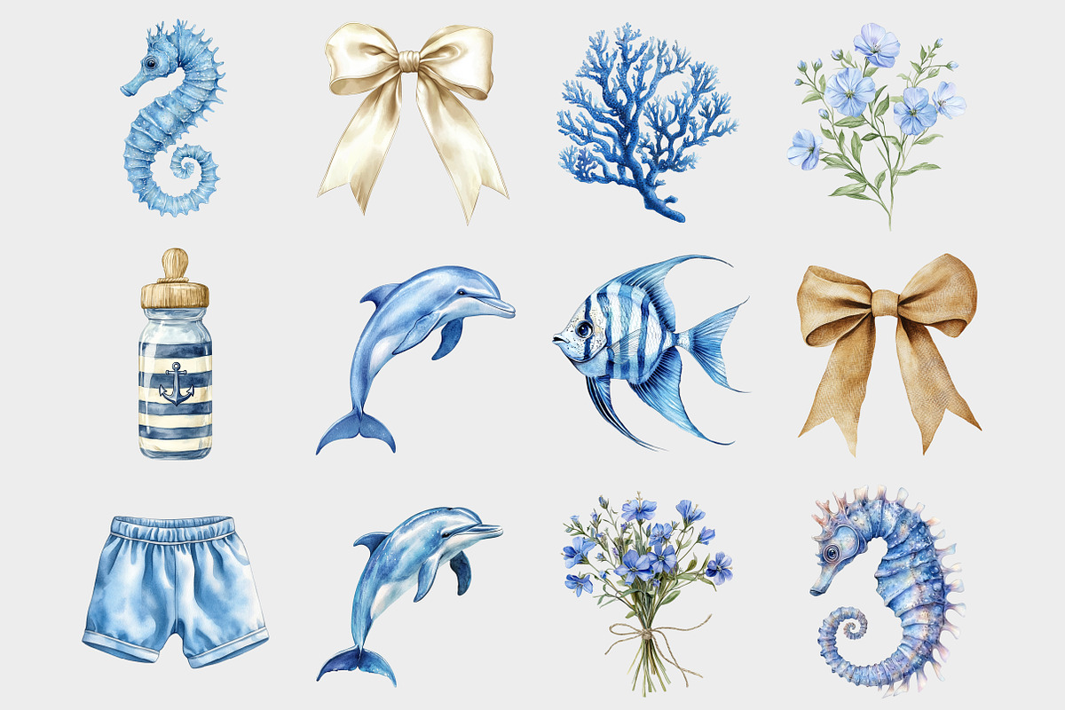 Watercolor Coastal Nursery Clipart, a Seasonal Illustration by Design Market (Photo 2 of 5)