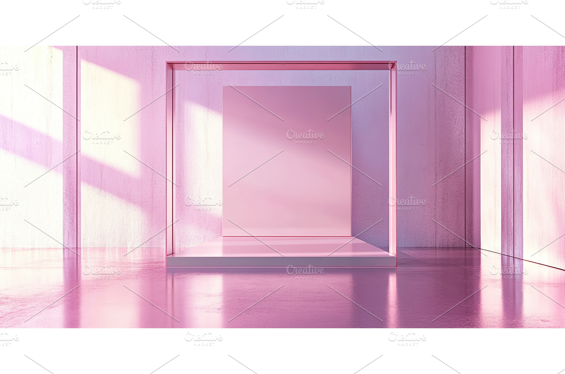 Minimalist pink room with geometric, an Abstract Photo by Lermont51