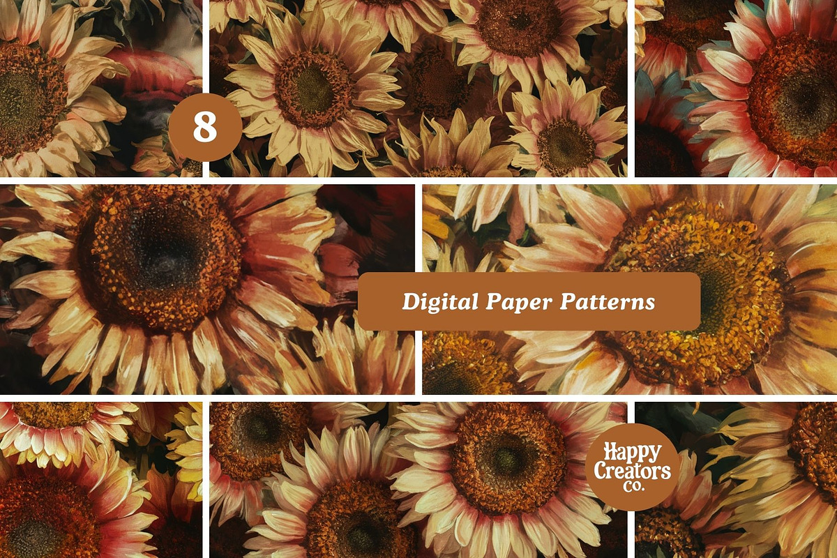 Sunflowers Melange Digital Papers #1, a Pattern Graphic by Happy Creators Co. (Photo 5 of 7)