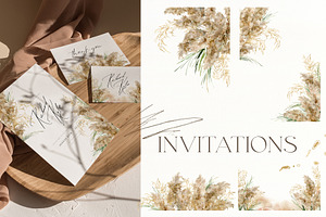 Pampas Grass Watercolor Abstract Set