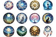Moonlit Nights Stained Glass Clipart, a Seasonal Illustration by DreamArtGraphic (Thumbnail 2 of 4)