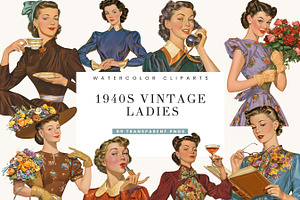 1940s Vintage Ladies Clipart, a Person Illustration by BusyDaydesign