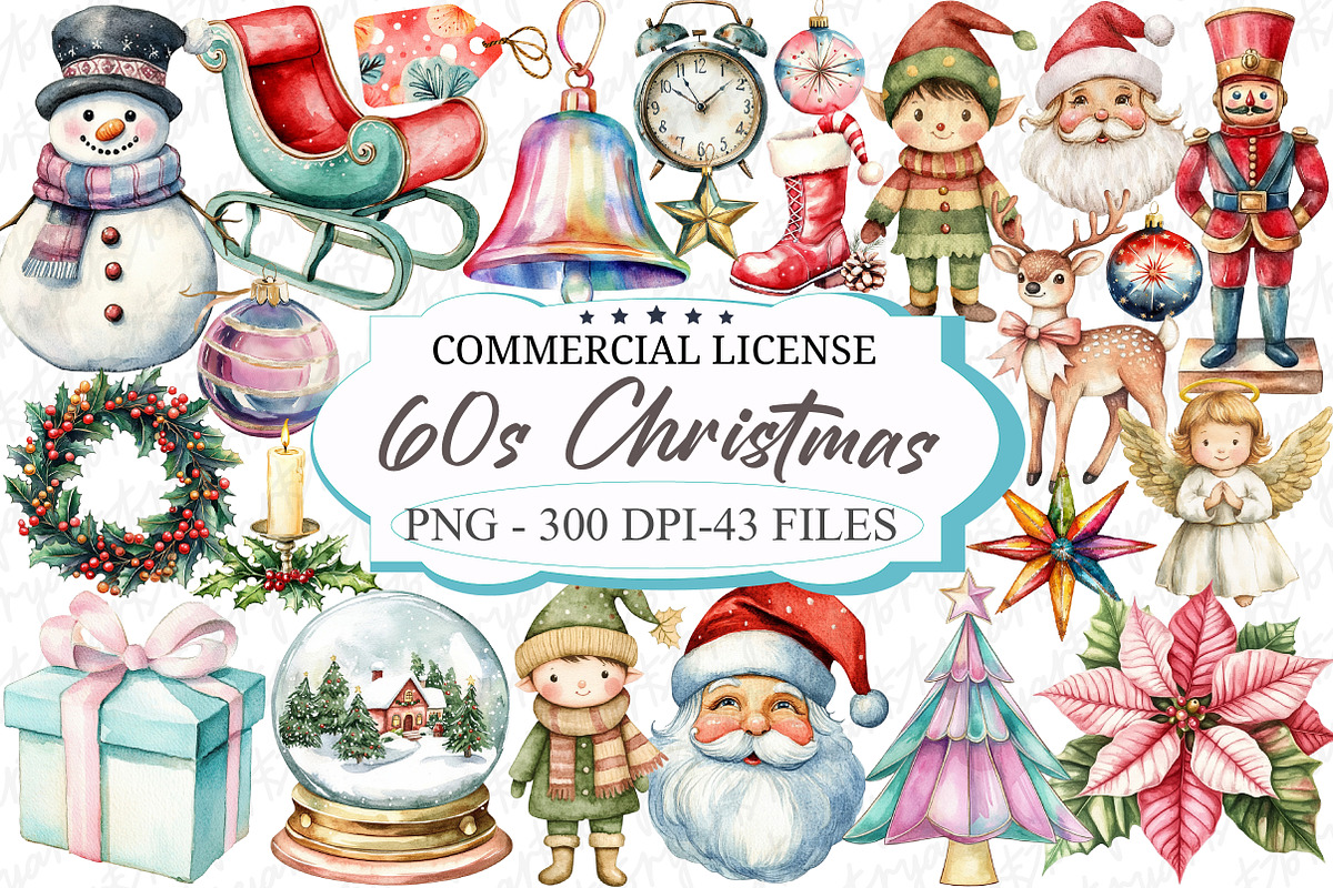 Vintage Fifties 60s Christmas Clipar, an Illustration by designcity5 (Photo 1 of 5)