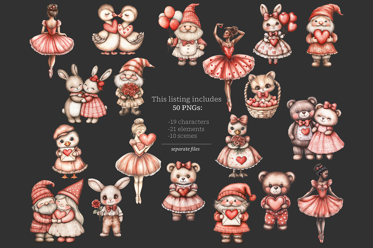 Valentines Day Clipart | Romantic PN, an Animal Illustration by GlamArtZhanna (Photo 6 of 8)