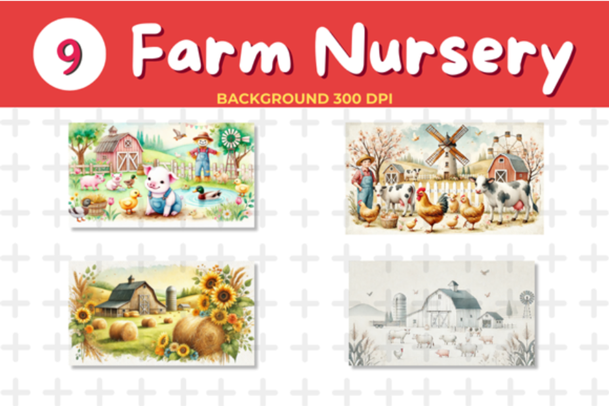 Watercolor Farm Nursery Background, a Background Graphic by John_Walker (Photo 3 of 4)