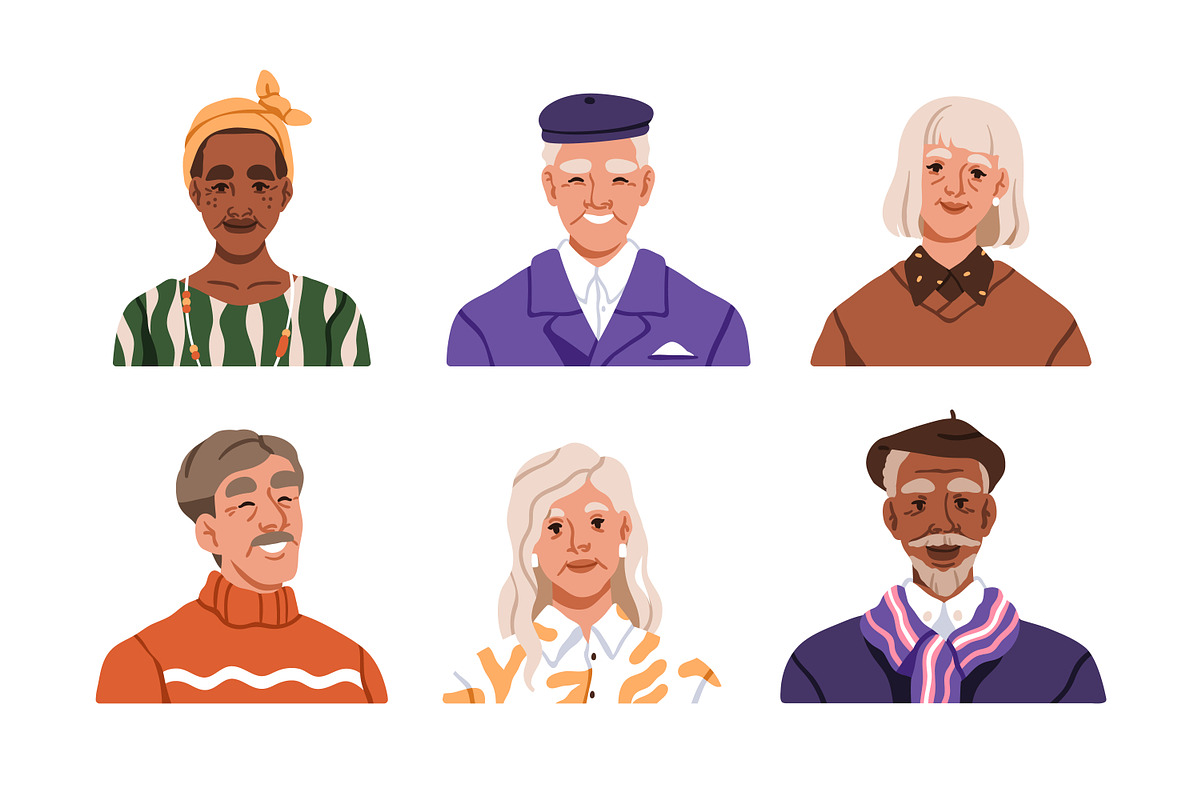 Happy senior people avatars set, a Person Illustration by Good Studio (Photo 2 of 5)