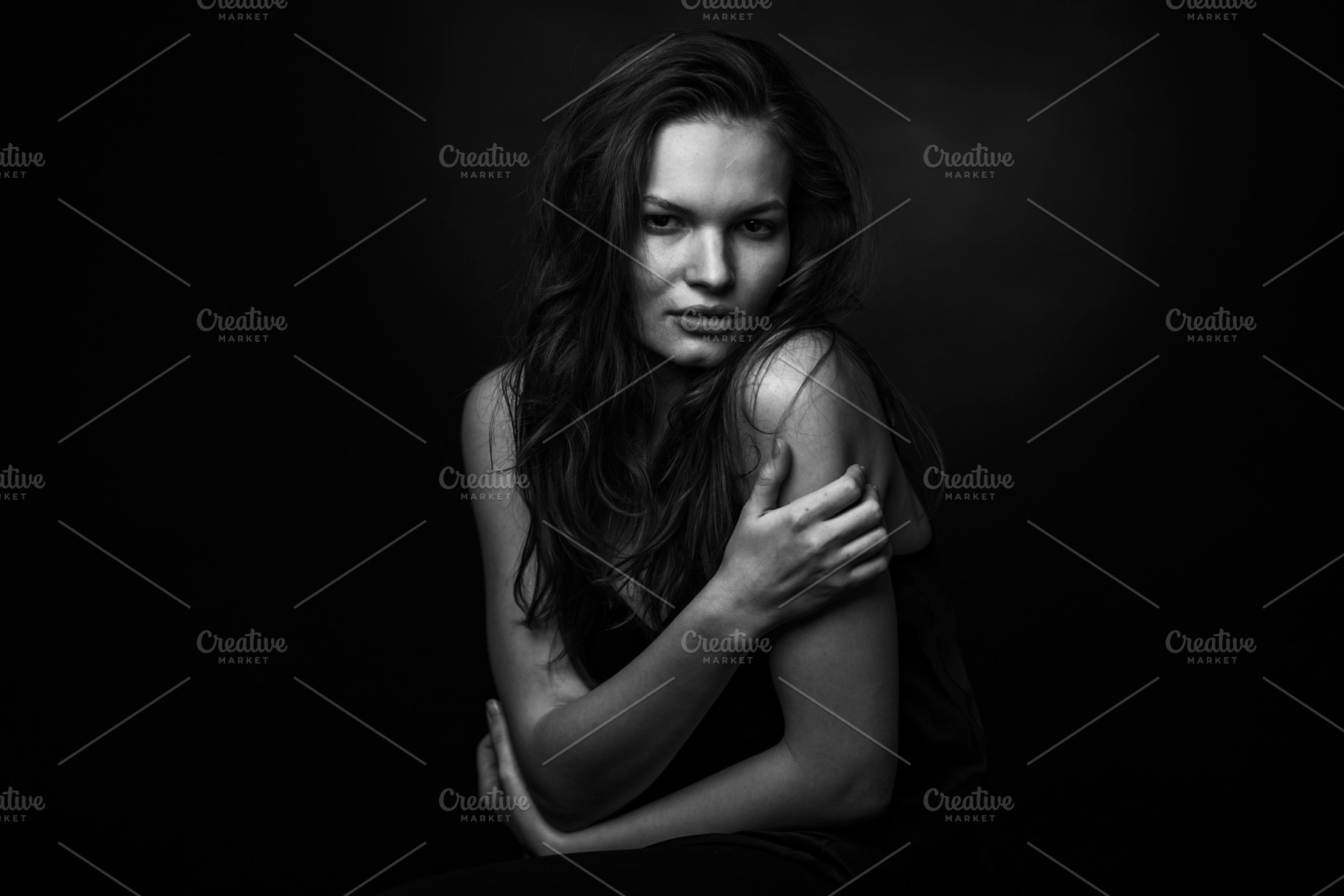 Dramatic black and white portrait of stock photo containing face and natural, a Beauty & Fashion Photo by sport&beauty stock photo