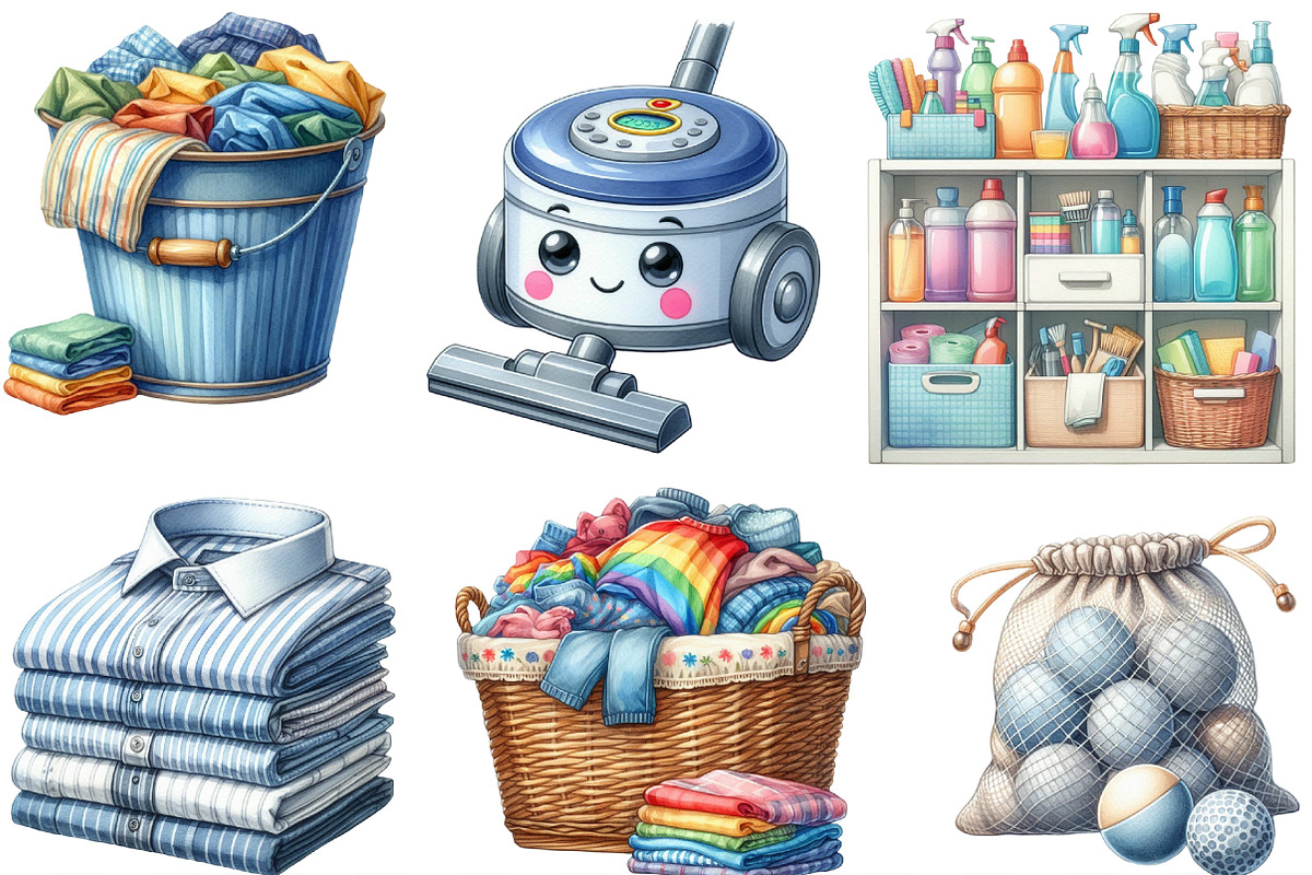 Watercolor Housekeeping Clipart, an Illustration by Designking (Photo 3 of 4)