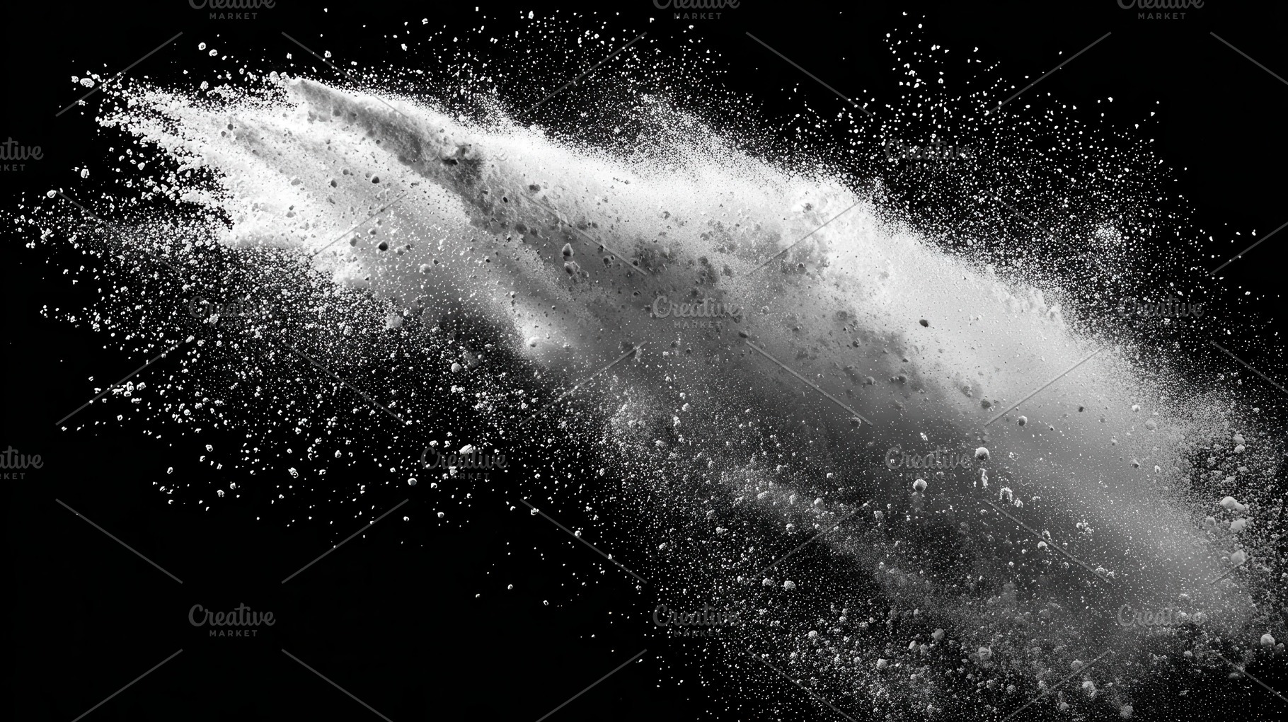 White powder explosion on black back, a Photo by Pixeness Studio
